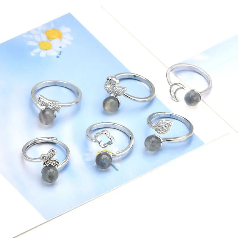 Factory Promotion Ball Gemstone Adjustable Ring Natural and Exquisite Labradorite Ball Ring