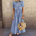 2025 Summer Casual Vintage Dress New European American Multi-Buckle Denim Washed Technique Long Independent Station AliExpress