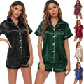 Custom Logo Two Pieces Sleepwear for Women Summer Short Set Silk Pajamas Ladies Pyjamas