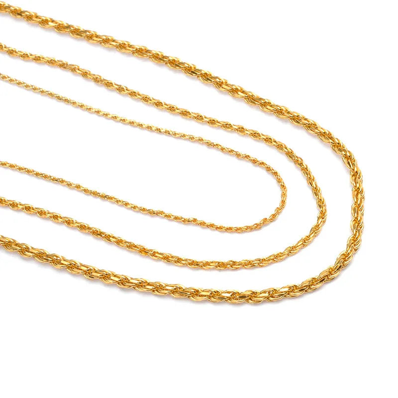 100% 925 Sterling Silver HIP Hop 1mm 1.5mm 2.3mm Rope Chain Necklace Twisted 18k Gold Necklace Custom 45cm 50cm 60cm 70cm 80cm
