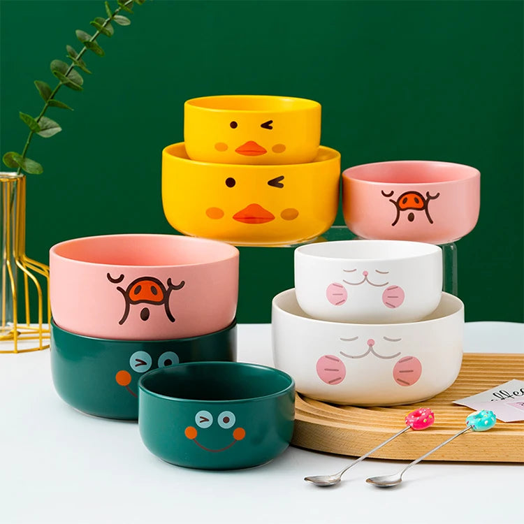 European-style 4.5'' Cartoon Korean Children Round Ceramic Rice Bowl Creative Household Soup Bowl Cute Instant Noodle Bowl