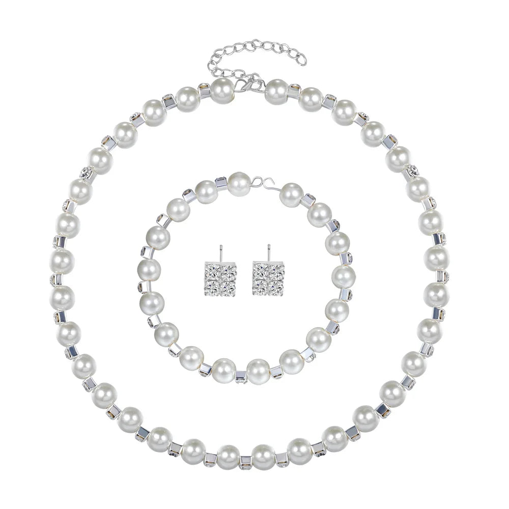 DBCA013 Hot Sale Fashion Jewelry Set Pearls Necklace Earrings Bracelet Set for Women