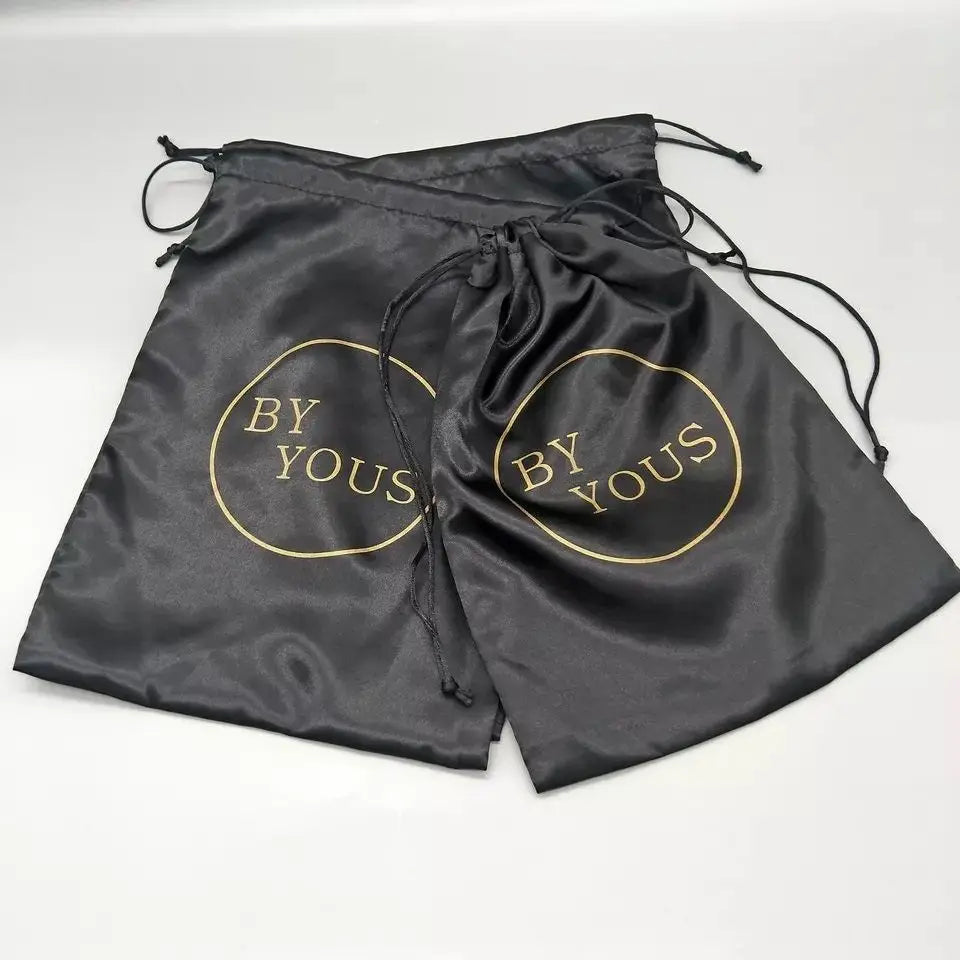 Custom Wig Packaging Soft Fabric Silk Satin Packaging Bag Custom logo Drawstring Satin Bundle Bags for Wig Hair Extension