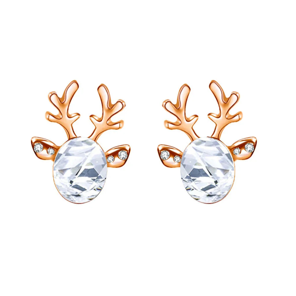 Fashion Christmas Jewelry Gift Cute Crystal Reindeer Korean Style Statement Earring Girl's Stud Earrings