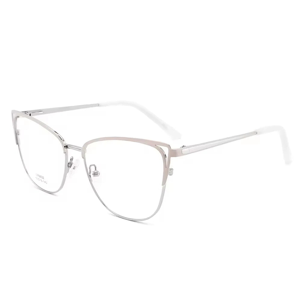 LY6602 Women's Glasses Cat Eye Shape Silver Design Metal Ultralight Frame Optical Glasses