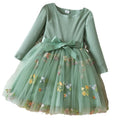 2024 Autumn Spring New Girls' Dress Korean Style Flower Embroidery Mesh Princess Dress Girls Performance Dress