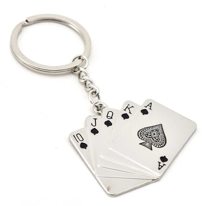 Good Luck Flush Playing Card Metal Key Chain Pendant Travel Commemoration Activity Creativity Factory Customized Gifts