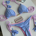 High Quality Retro Printing Swimwear Two Piece Tassel Bikini Set Girls Fitness Beachwear