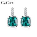 New Design Radiant Cut Green Gemstone Silver Earrings 925 Sterling Bezel Set Cubic Zircon Drop Earrings for Bridal Jewelry