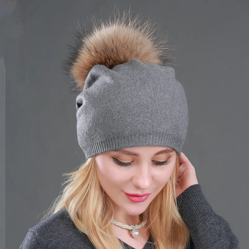 Y-Z Fashion Warm Adult Women Ladies Winter Slouchy Knit Thick Cable Beanie Hat with Big Pom Pom