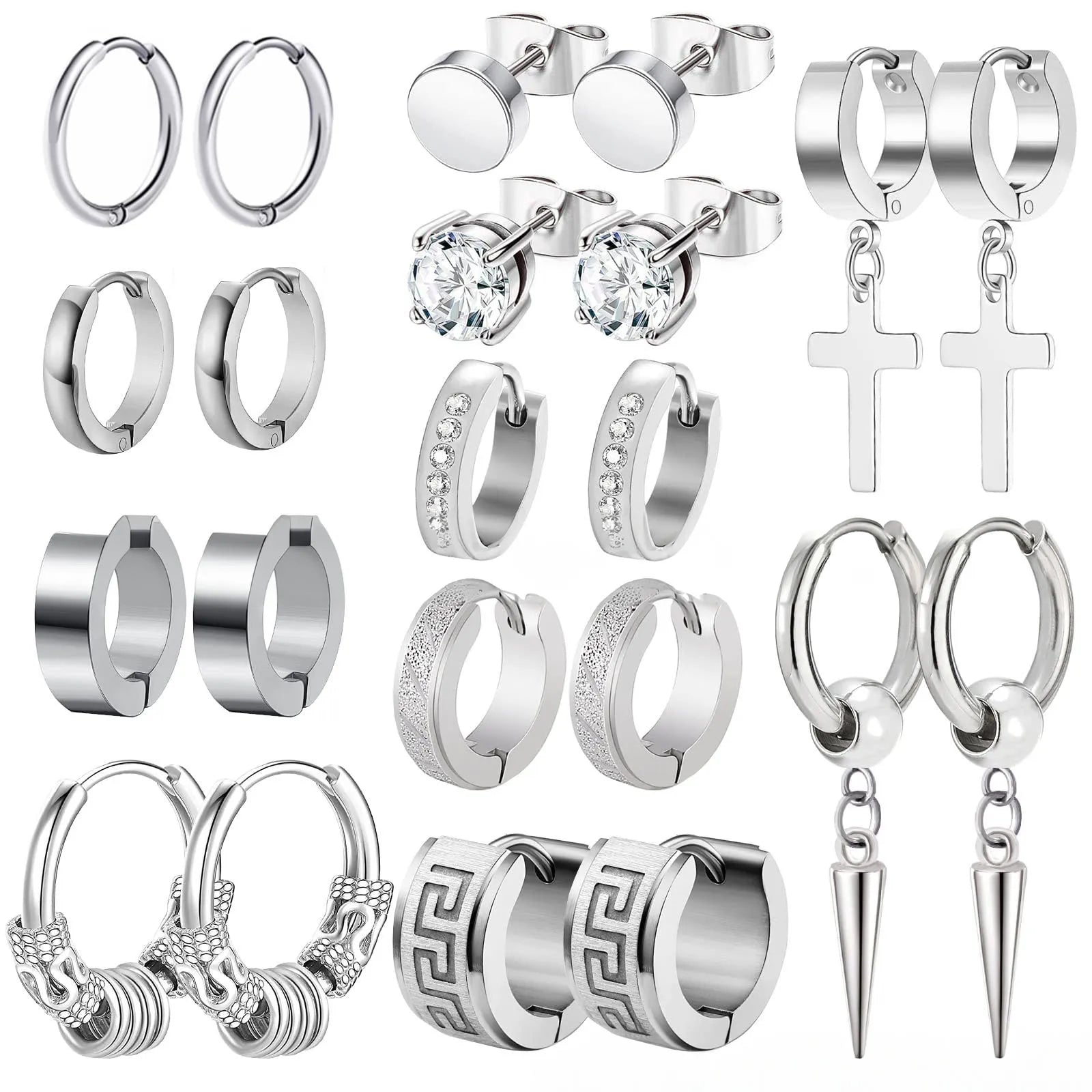 Hot Selling Men's Stainless Steel Geometric Charm Earrings Classic Style with Zircon Pearl for Anniversary Gift
