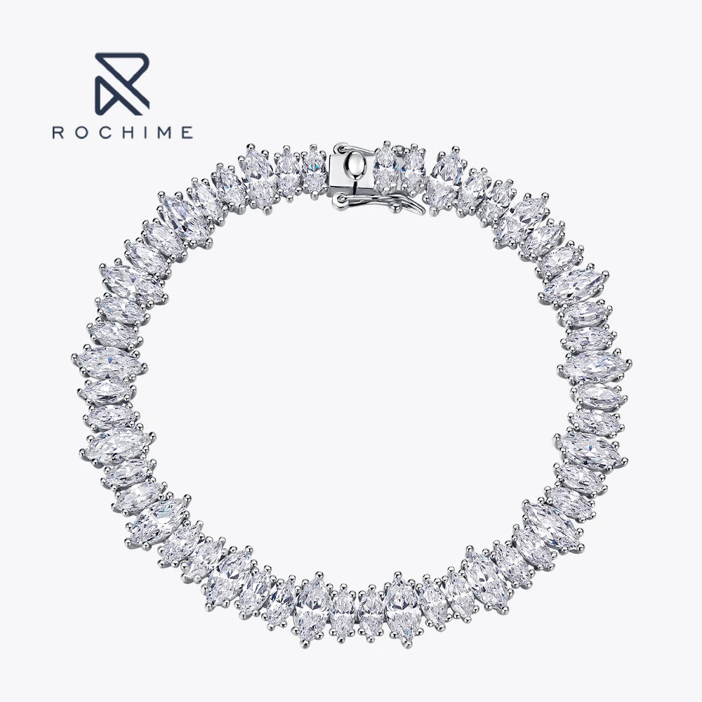Rochime Luxury Marquise Cut  Diamond Bracelet  925 Sterling Silver Rhodium Plated 5a Zircon Jewelry for Women