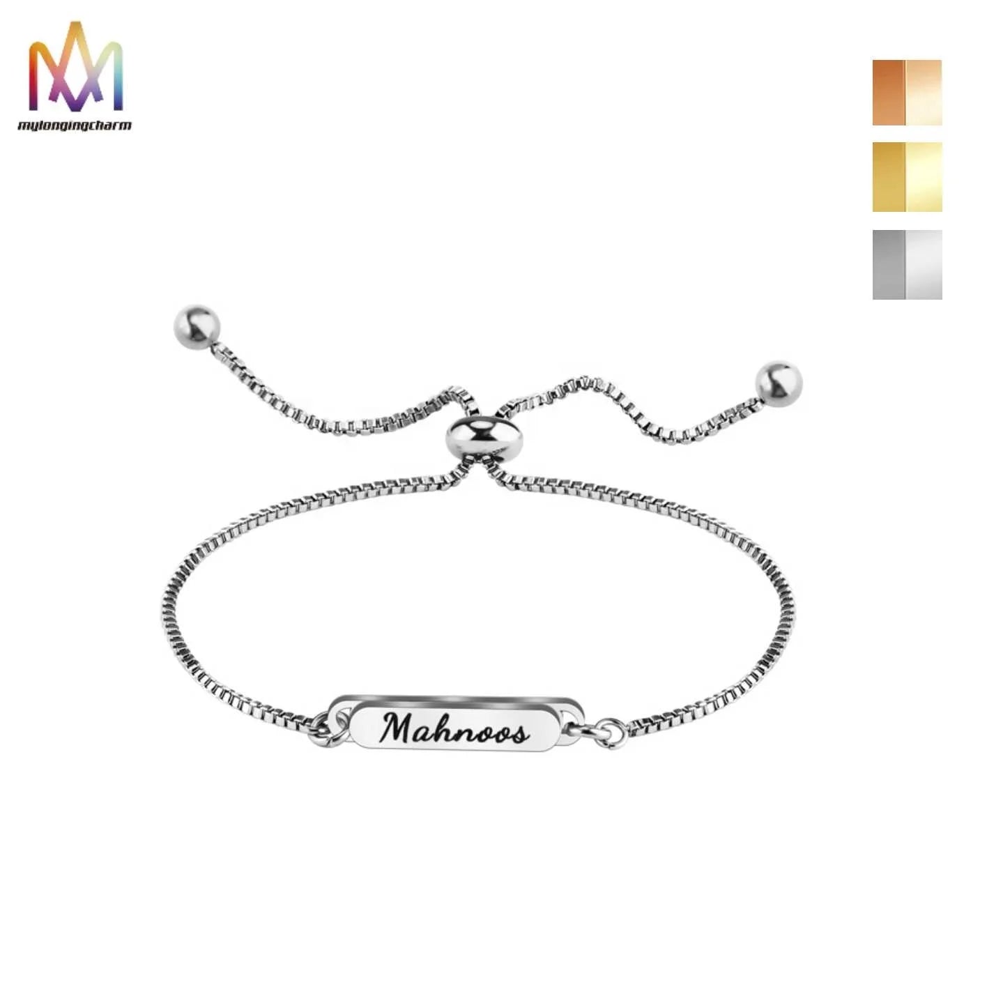 New Fashion Stainless Steel Pendant Adjustable Chain Bracelets Simple Design Adjustable Box Chain Charm Bracelet for Girls