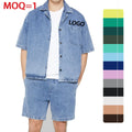 Custom Drop Shoulder Chest Pocket Short Sleeve Button up Camp Collar 100% Cotton Washed Jean Denim Shirt Men's Shirts