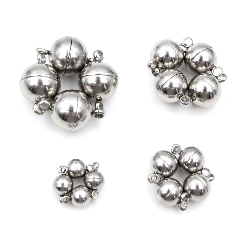 5 Sets 6 8 10 12mm Round Stainless Steel Connected Clasps Beads Charms End Caps for DIY Couple Bracelet Necklace Making