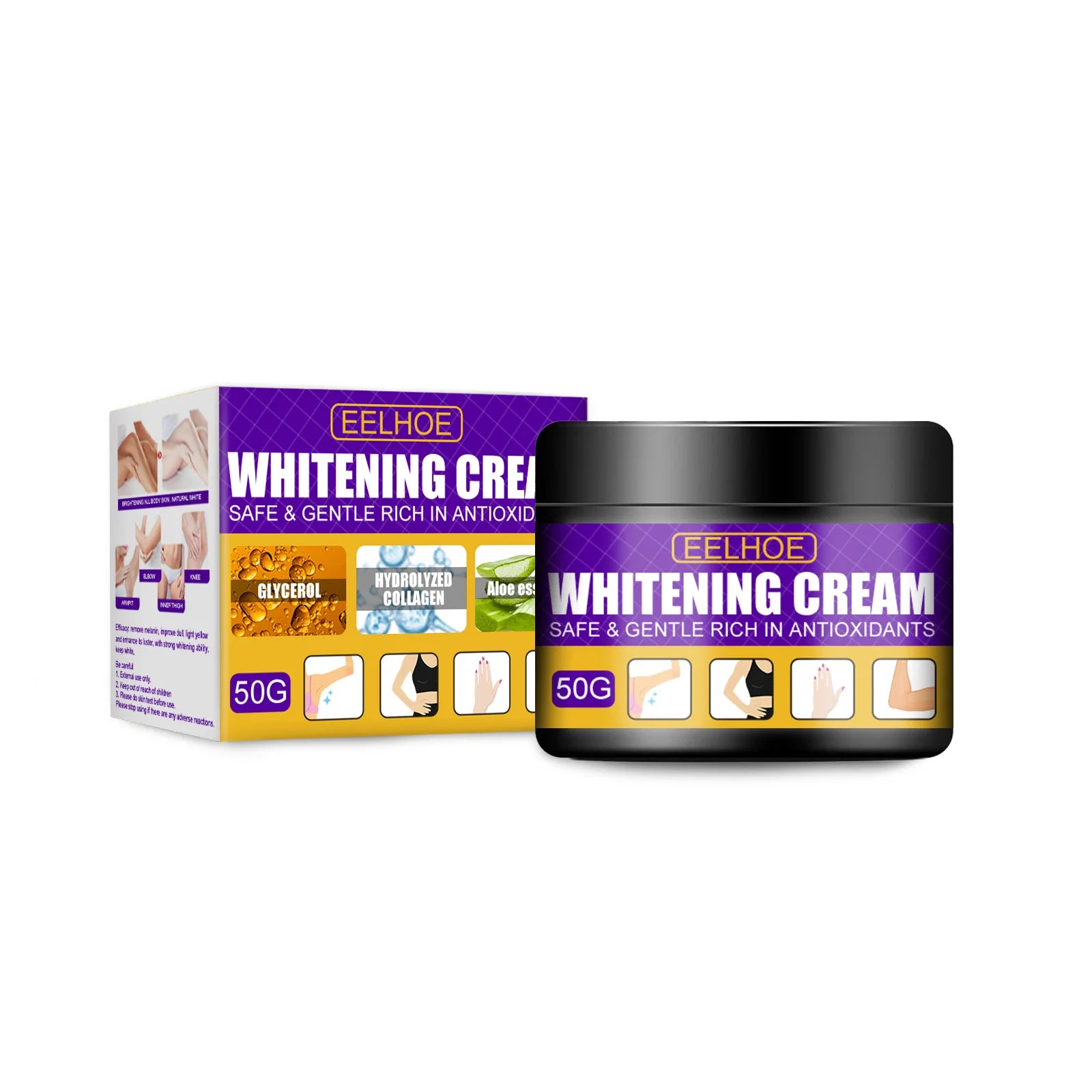 EELHOE Skin Cream Moisturizing Brightening Anti-Aging Firming Underarms Knees Elbows 50g All Skin Types Glycerin Shea Butter