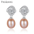 CZCITY Hot Sale Natural Freshwater Pearl Earrings Women 925 Sterling Silver CZ Flower Drop Earrings