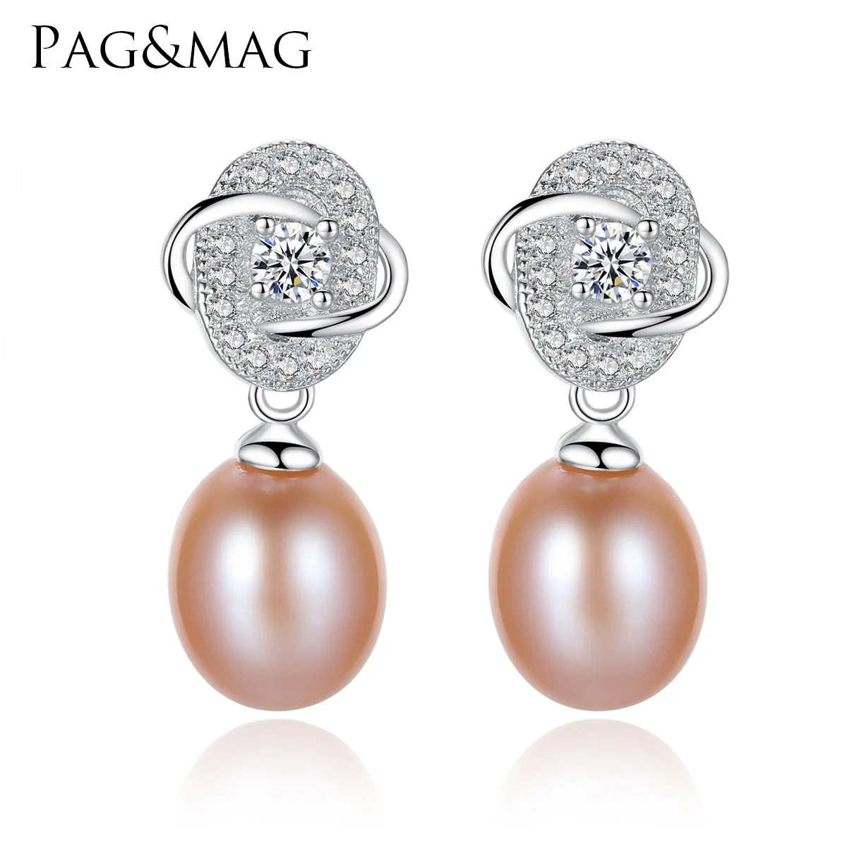 CZCITY Hot Sale Natural Freshwater Pearl Earrings Women 925 Sterling Silver CZ Flower Drop Earrings
