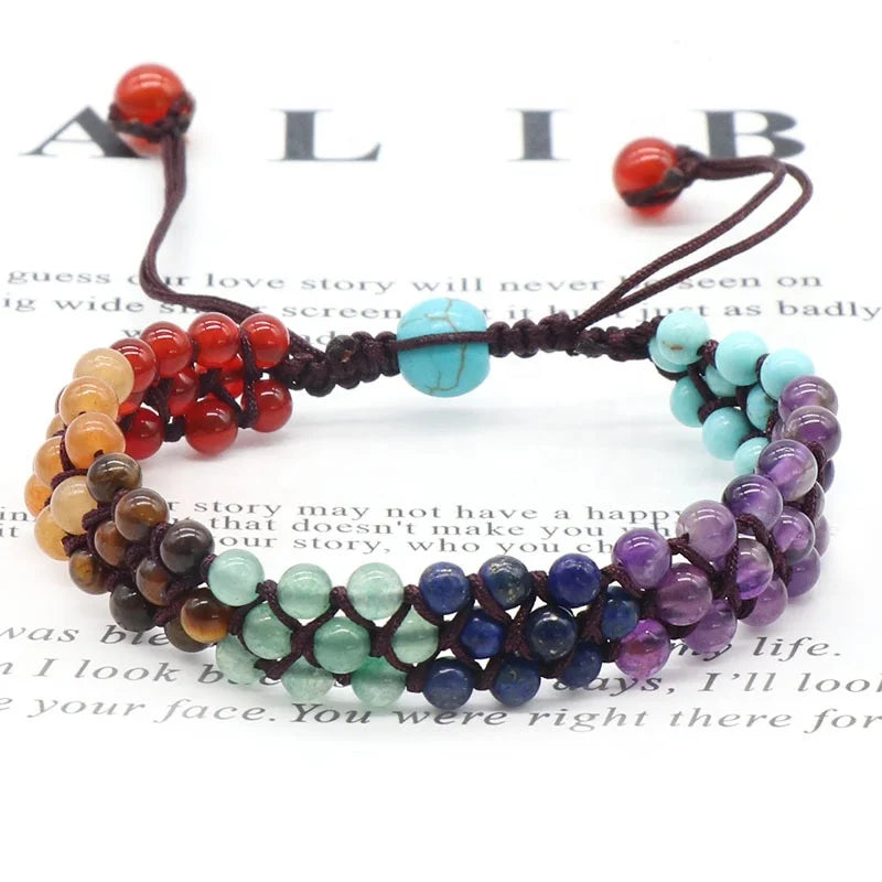 Natural 7 Chakra Braided Healing Crystal Energy Bracelet Rainbow Multicolor Agate Jewellery for Gift Giving Fengshui Products