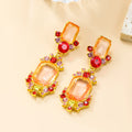 Vintage Exaggerated Gold Plated Geometric Stud Earrings Bling Glass Rhinestone Square Dangle Earrings for Lady