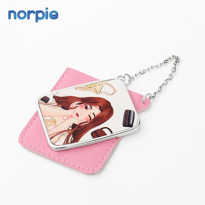 Metal Silver Pink Leather Case Protection Sublimation Blanks Square Shape Hand Mirror