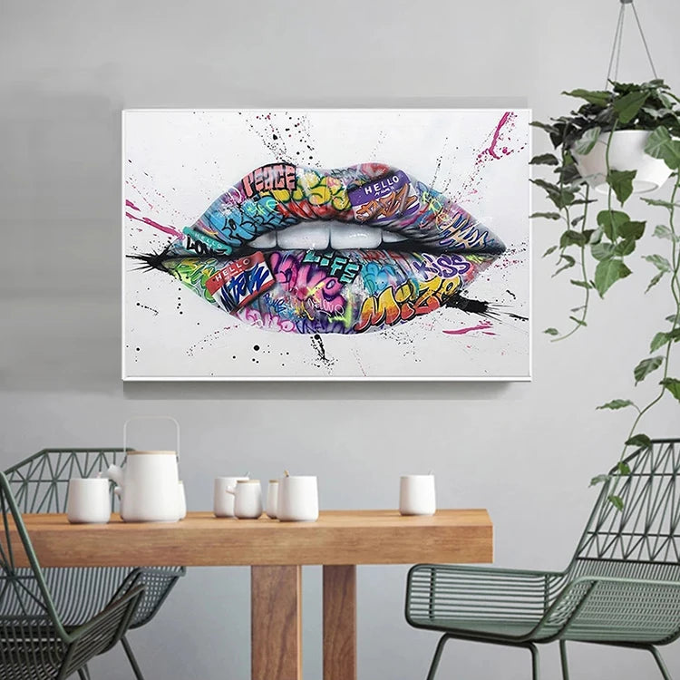 Street Graffiti Lips Art Painting on the Wall Posters and Prints Wall Art Picture Wall Oil Paintings Canvas Art Decor for Sale