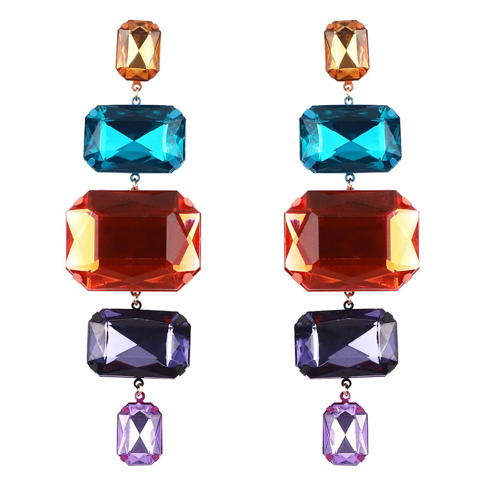 Bohemia Simple Candy Color Quadrangle Resin Dangle Earrings Blue Red Purple Yellow Link Acrylic Crystal Drop Earrings