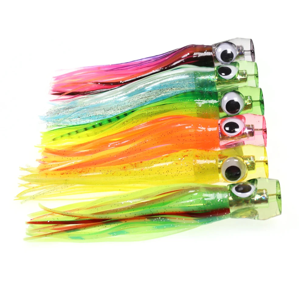 6 Colors 6.5''/49g Resin Head Octopus Soft Skirt Plastic Lure Deep Sea Boat Fishing Trolling Bait for Tuna Wahoo Fast Sinking