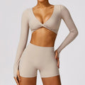 HUCAI custom spandex dry fit ladies Super short quarter neck sports tee Scoop Long Sleeve t Shirt Yoga gym Crop top for Women