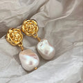 New Popular Fashion Jewelry 18k Gold Plated Baroque Dancer Imitation Pearl Jewelry Flower Unique Design Drop Earrings for Women