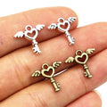 50pcs 14x15mm Heart Wing Angle Key Charms Antique Bronze Silver Plated Handmade Charms Pendant DIY Findings Bracelet Necklace
