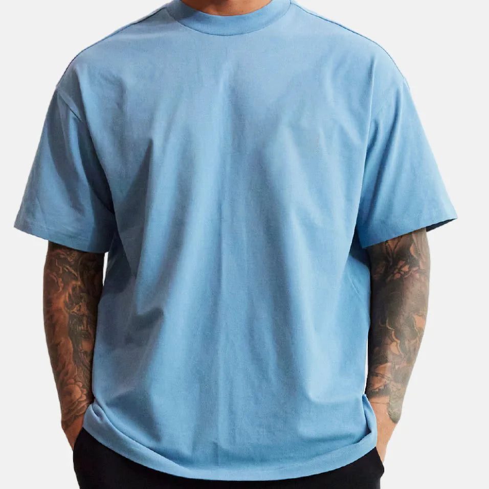 Manufacturers Men's Pro Club T-Shirt Plain Bulk Brand O-Neck Solid Blue Heavyweight 100% Cotton 3D Puff Screen Print Tshirt