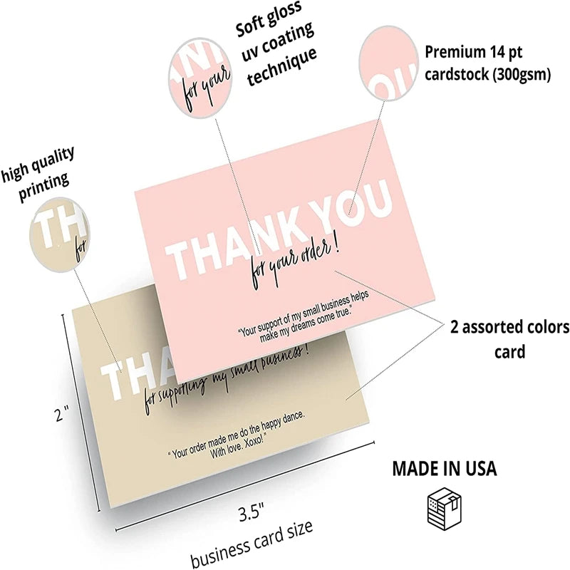 Custom Disposable Thank You Card for Small Business White Art Paper Kraft Paper and Coated Paper Options
