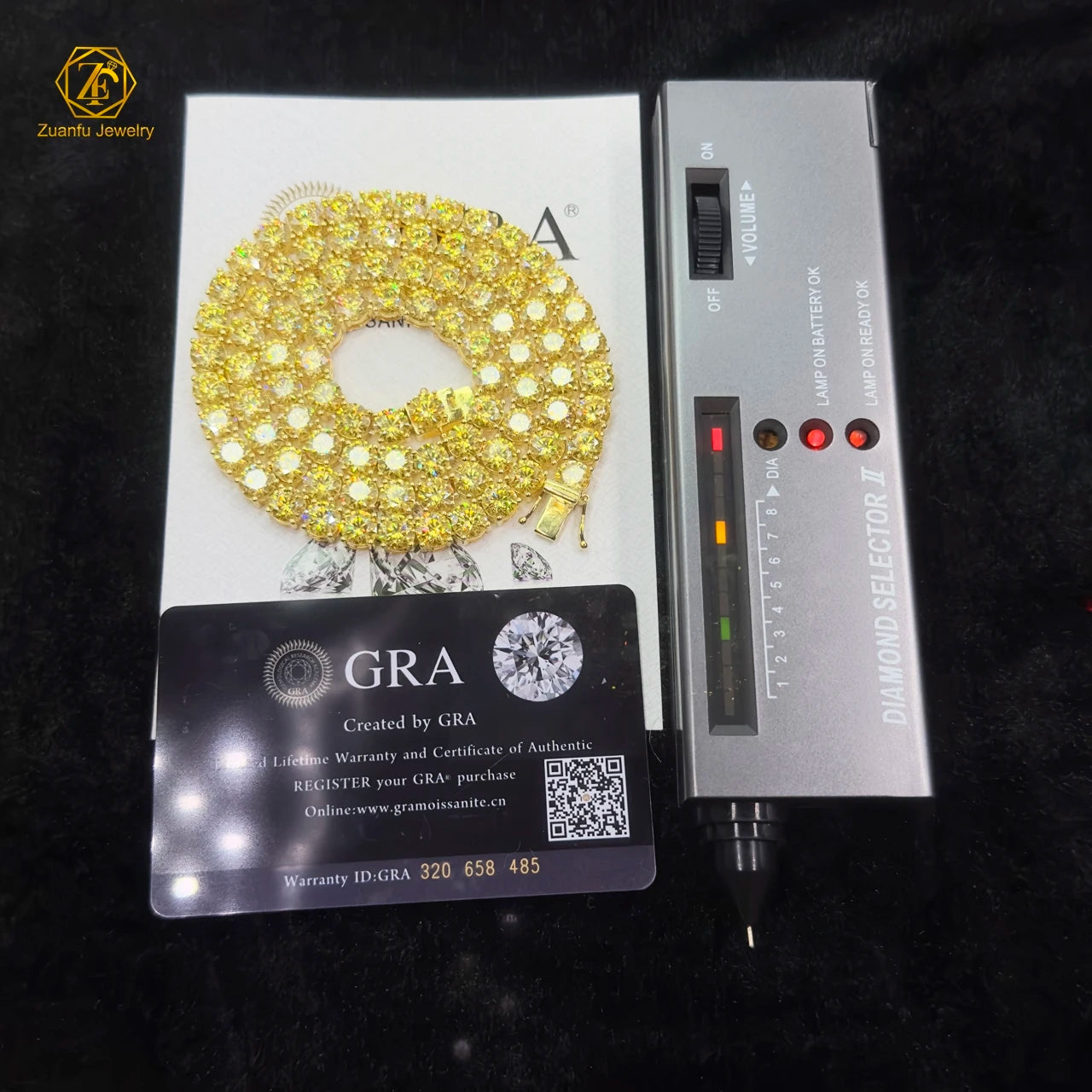 GRA Certified HipHop 925 Sterling Silver 6.5mm Canary Yellow Moissanite 16in 18in 20in 22in 24in Choker Tennis Chain Necklace
