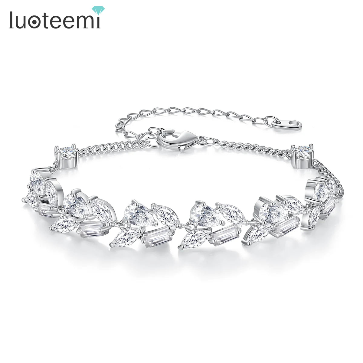 LUOTEEMI Adjustable Bracelet With Irregular Zircon Leaves Fashion Lady Designer Box Chain Bracelet for Woman