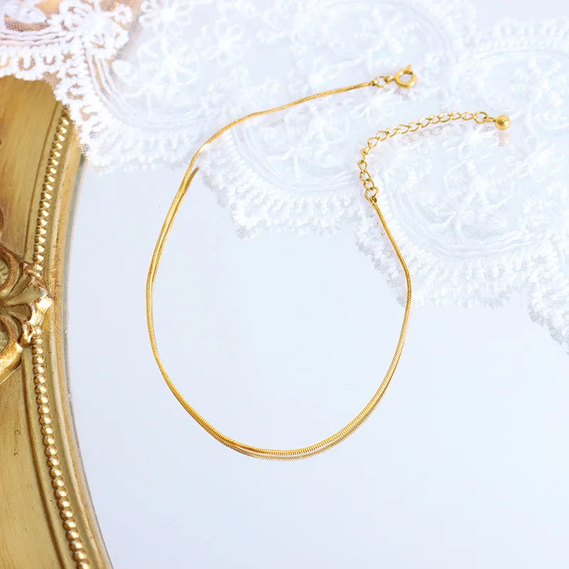 Ins Style Thin Snake Bone Chain Anklet Exquisite High-End Fashion Design 18K Gold-Plated Stainless Steel Anklet