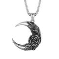 Stainless Steel Moon Crescent Shape Rose Flower Antique Vintage Cocktail Party Biker Pendant Necklace