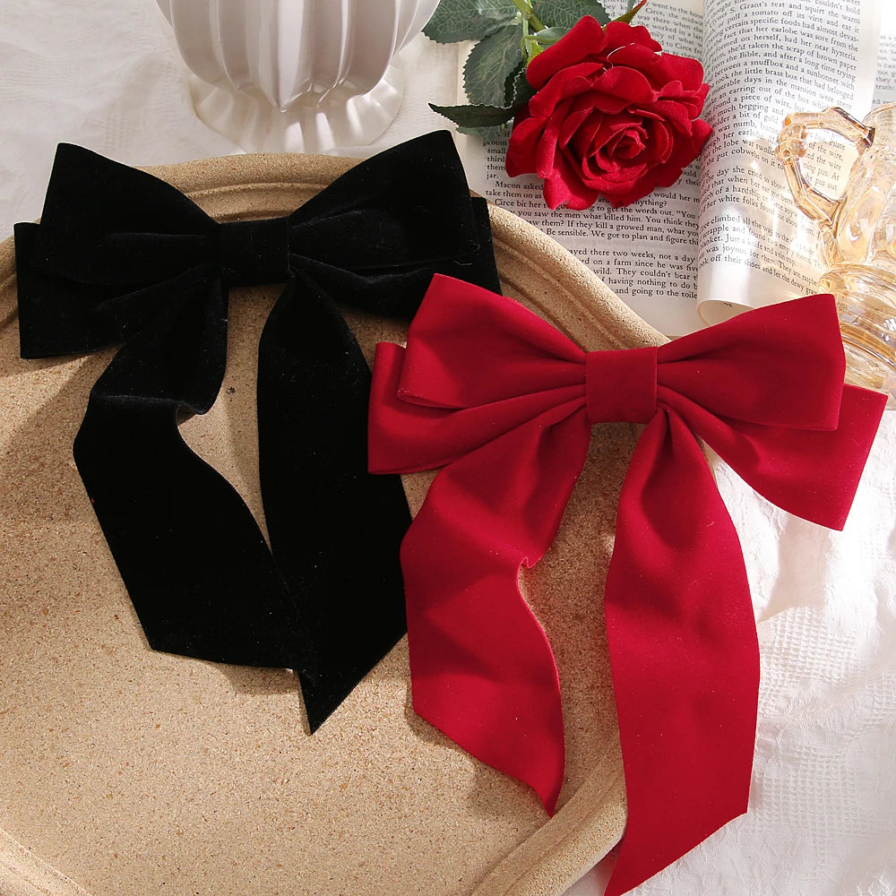 Fashion Design Red Black Fabric Women Party Hair Accessories Solid Satin Large Bow Barrette Girls Hair Bows