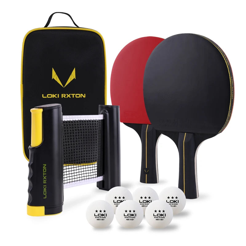 LOKI Rxton Portable Table Tennis Set 2 Racket 6 Ball Professional Table Tennis Racket With Double Zipper case