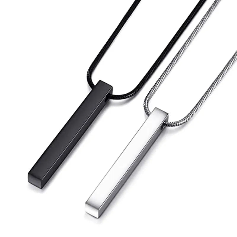 Stainless Steel Cube Blank Bar Pendant Necklace Personalised 18 Inches Snake Chain Couple Jewelry Necklace  for Men and Women