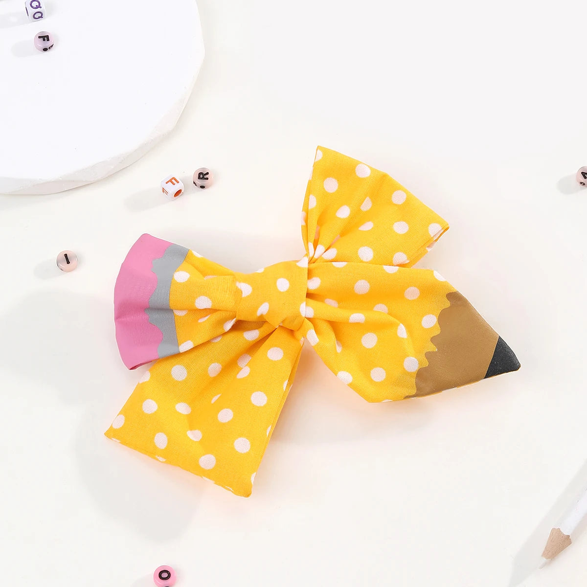 School Polka Fabric Hair Accessories Back to School Pencil Hair Bows Clips