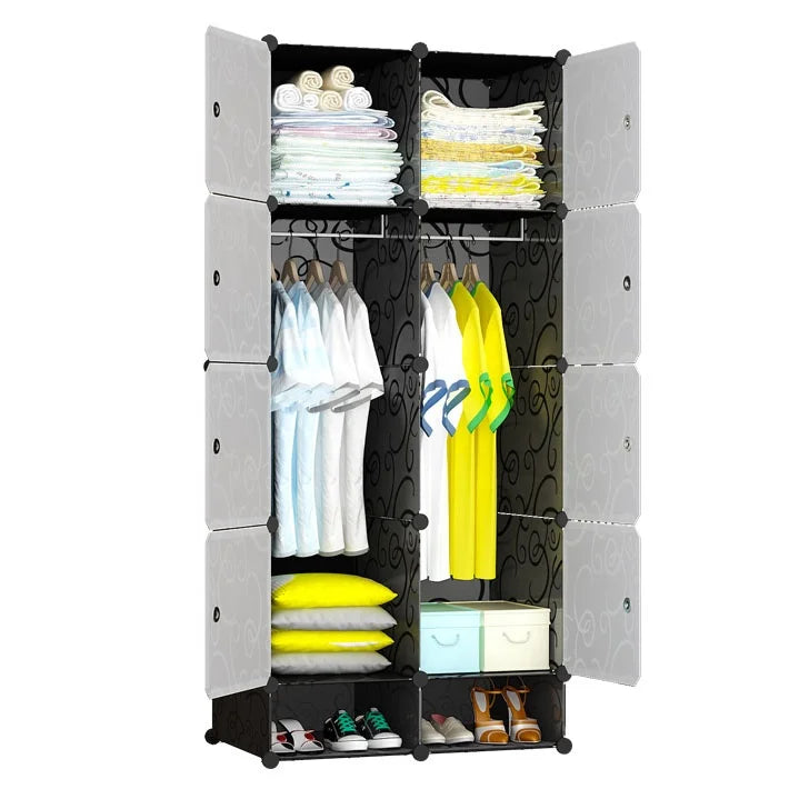 Modern 8-Door Open Wardrobe Easy Assembly Foldable PP Panel Almirah Cabinet Plastic Cupboard for Clothes Shoe Rack Living Room