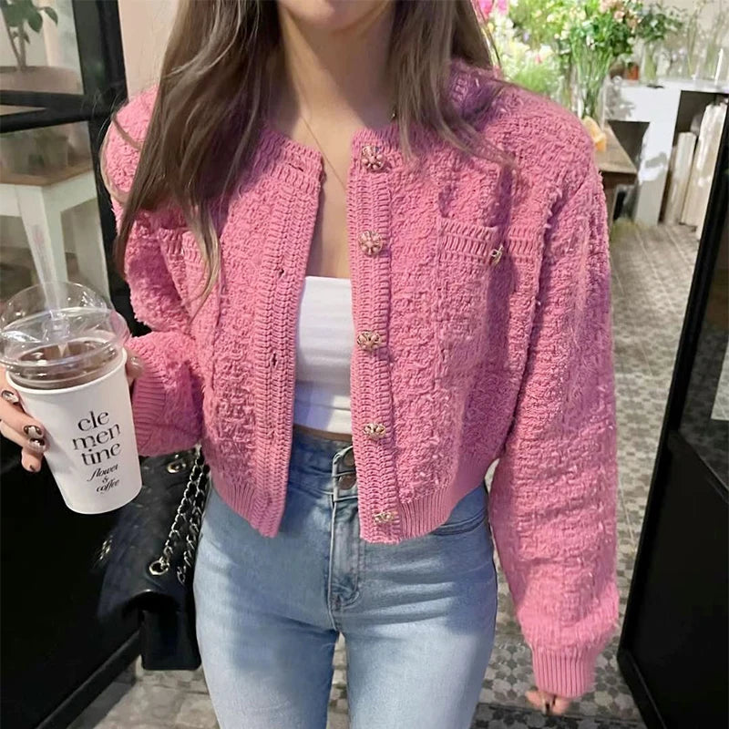 Boutique Wholesale 2026 Autumn New Style Temperament Round Neck Loose Casual Versatile Short Knitted Women's Jacket