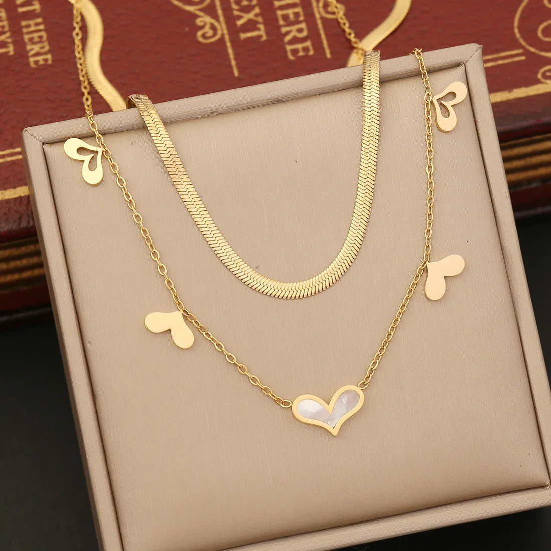 Wholesale Stainless Steel Shell Heart Layered Necklace Female Choker Bracelet Earrings Jewelry Set for Women