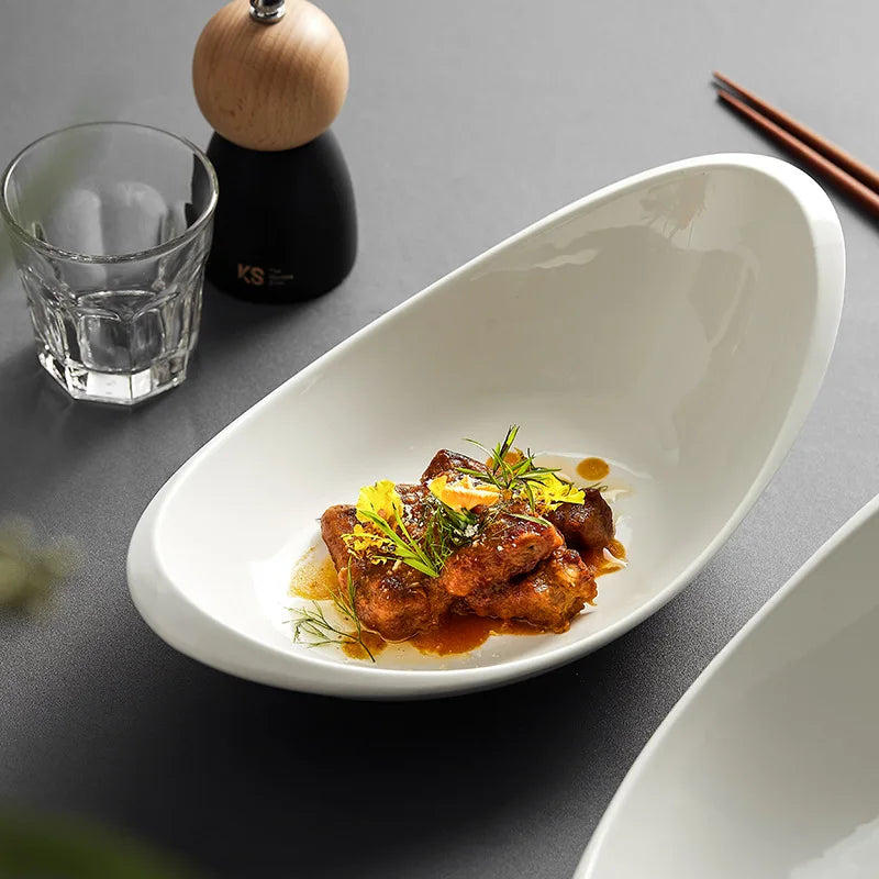NEW White Irregular Ceramic Dinner Plate Salad Fruit Sushi Pasta Dessert Puree Soup Serving Bowl Home Restaurant Dinnerware Set
