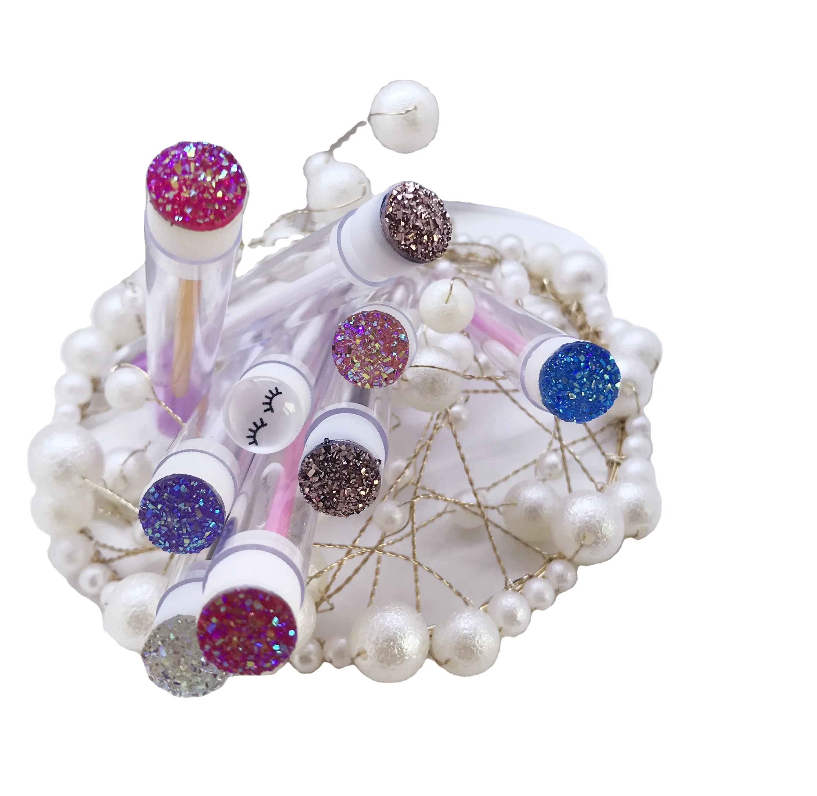 Custom LOGO Crystal Flower Eyelash Spoolie Wands Reusable Disposable Silicone Makeup Tool for Eye & Beauty Use with Tube