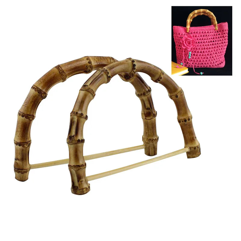2 Size Natural Bamboo Bag Frame 14.5cm Half Round Dee Handle Real Summer Straw Tote With Bamboo for Crochet Bag Handles