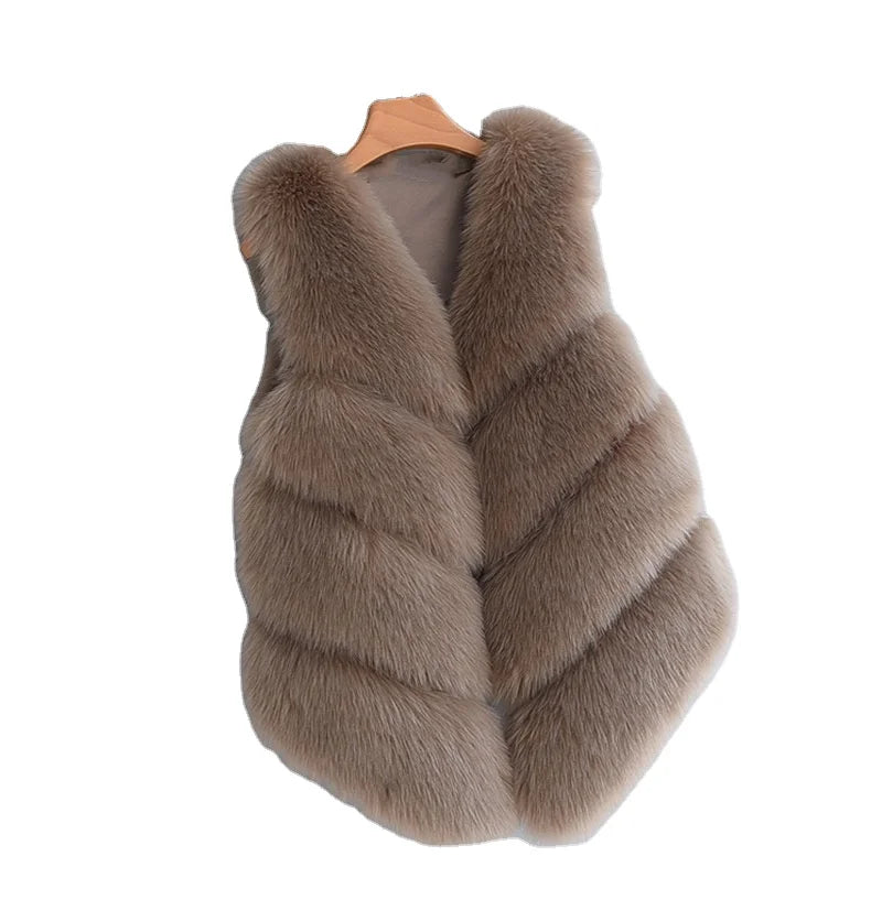 Women Fashion Winter and Fall Coat Women Long Fake Fur Coat Fox Fur Vest