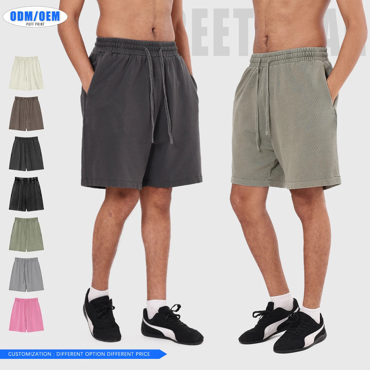 Unisex Summer Sweat Shorts Custom Logo Heavyweight Cotton 100% Solid Vintage Sun Faded Acid Wash Design Streetwear for Men Women