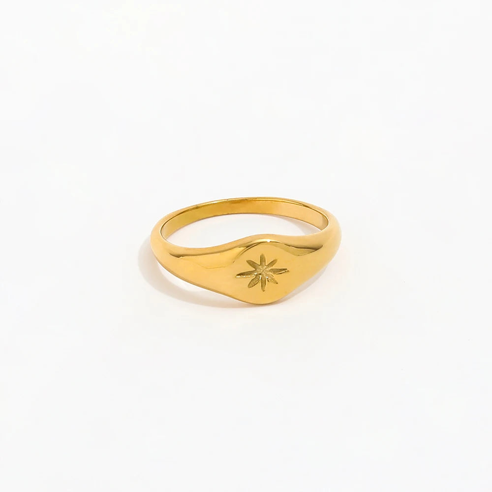 Fenny 18K Gold Plated Wholesale Waterproof&No Fade Permanent Dainty Chic North Star Stainless Steel Finger Ring Trend for Wom